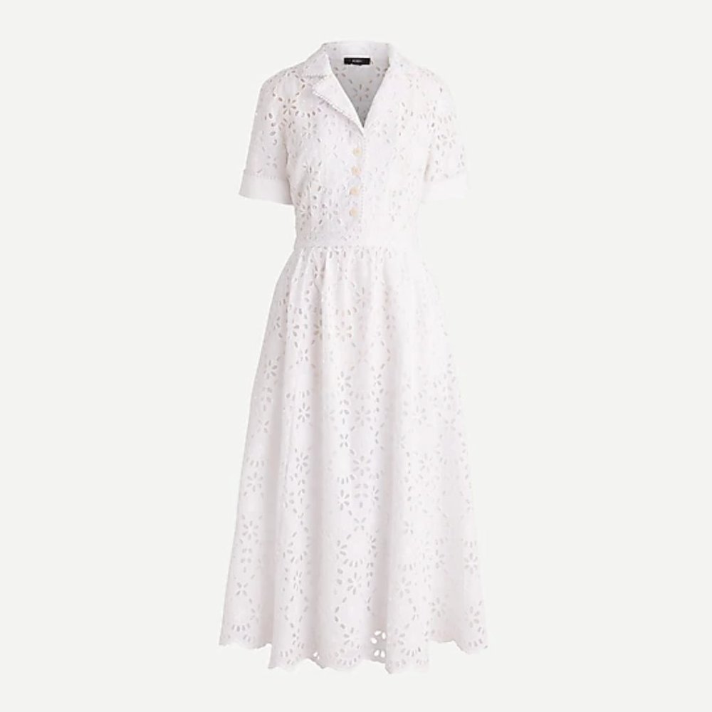 J CREW SHORT SLEEVE A-LINE DRESS EMBOIDERED EYELET WHITE SIZE 4 NWT